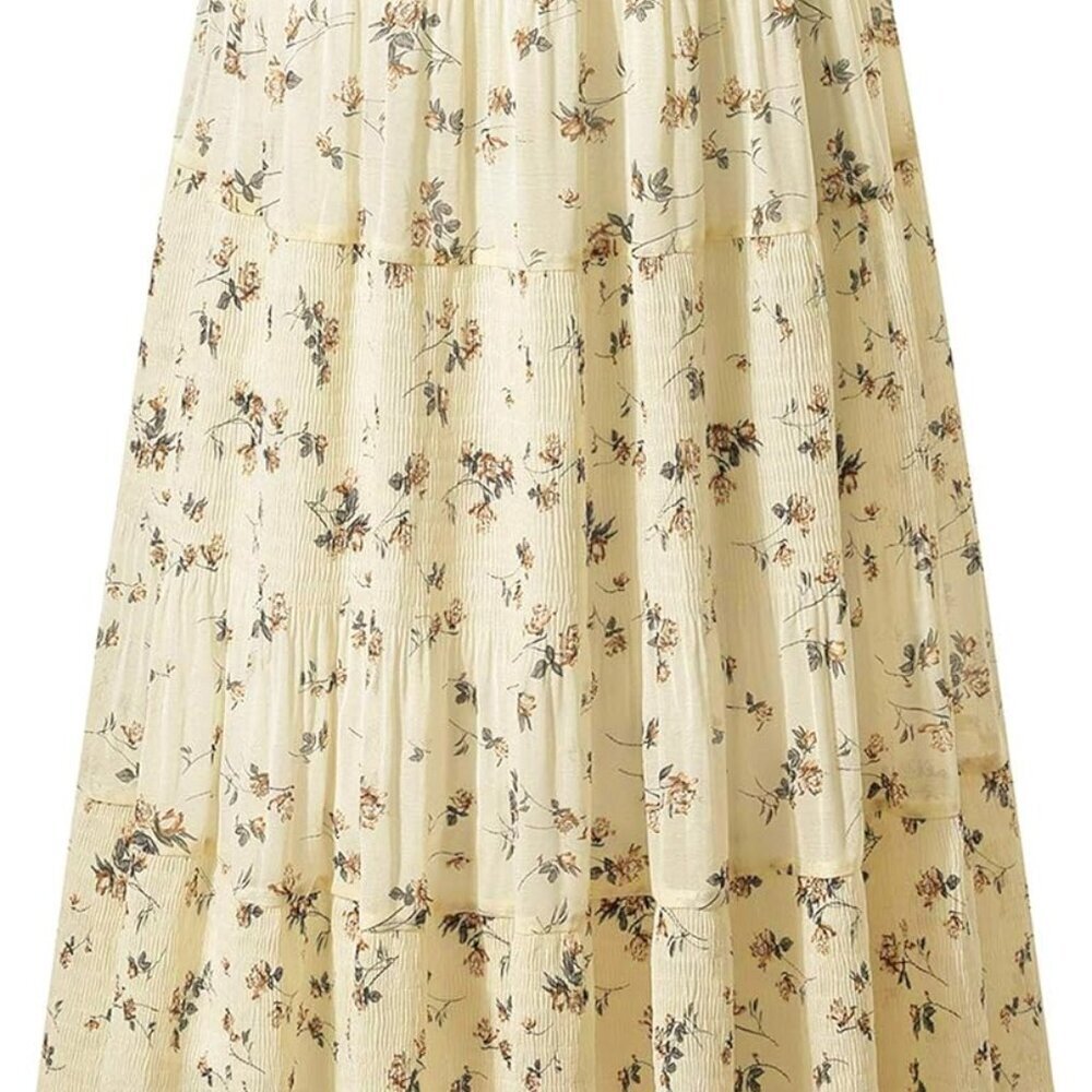 Women's Chiffon Elastic High Waist Pleated A-Line Flared Maxi Skirts